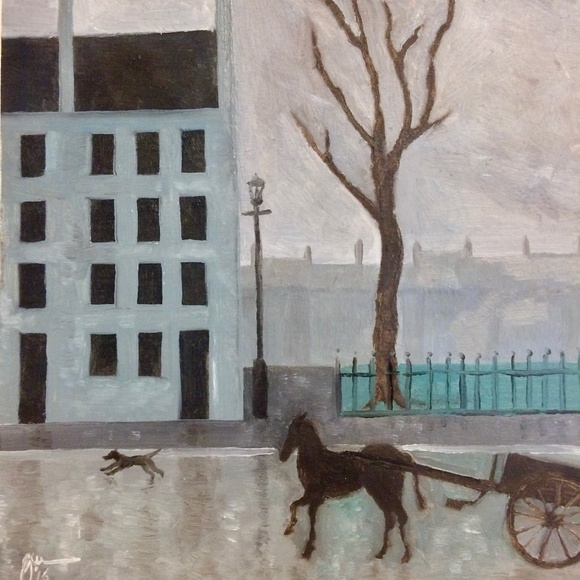 Rainy Street in England Oil Painting Art w/ Easel - Picture 4 of 9